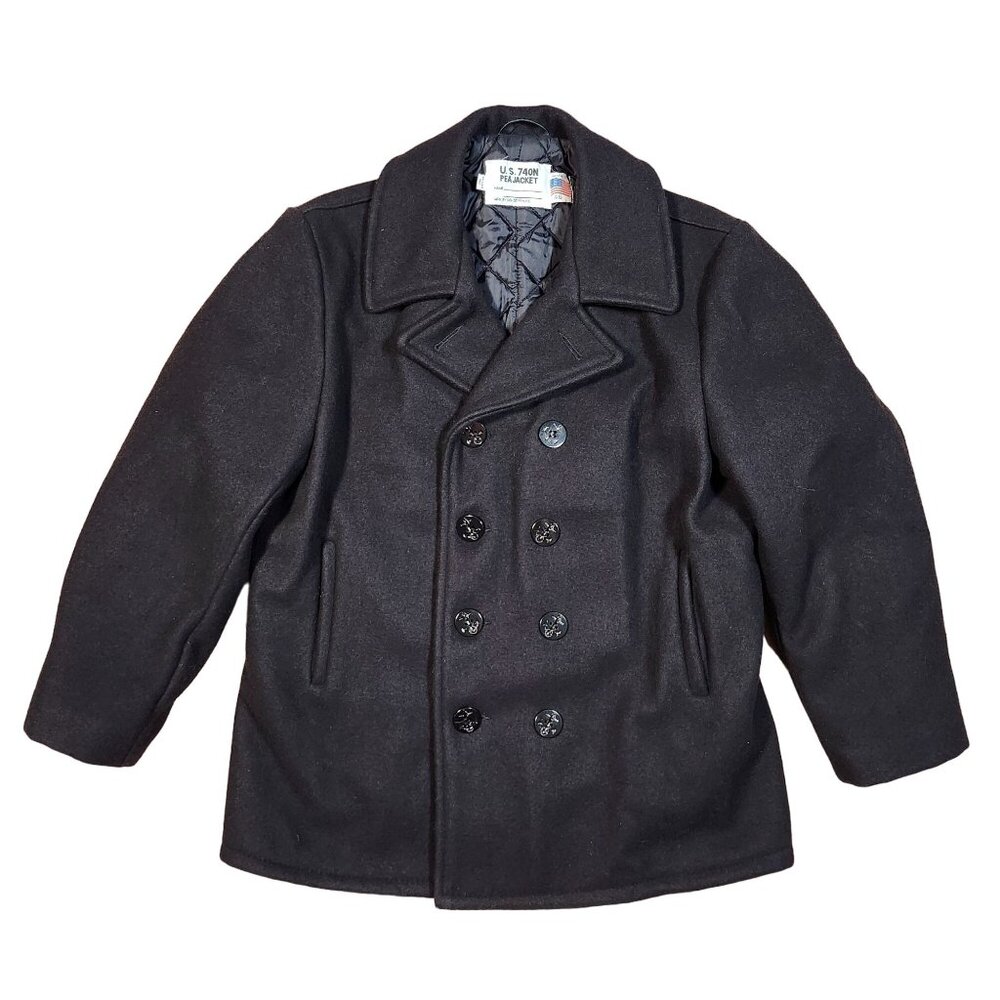 US Navy 740N Pea Coat Jacket Size 46 Wool Blend Double Breasted Black Coat USA a